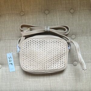 Summer & Rose Cream Crossbody Bag with adjustable strap, gold & tassel accents